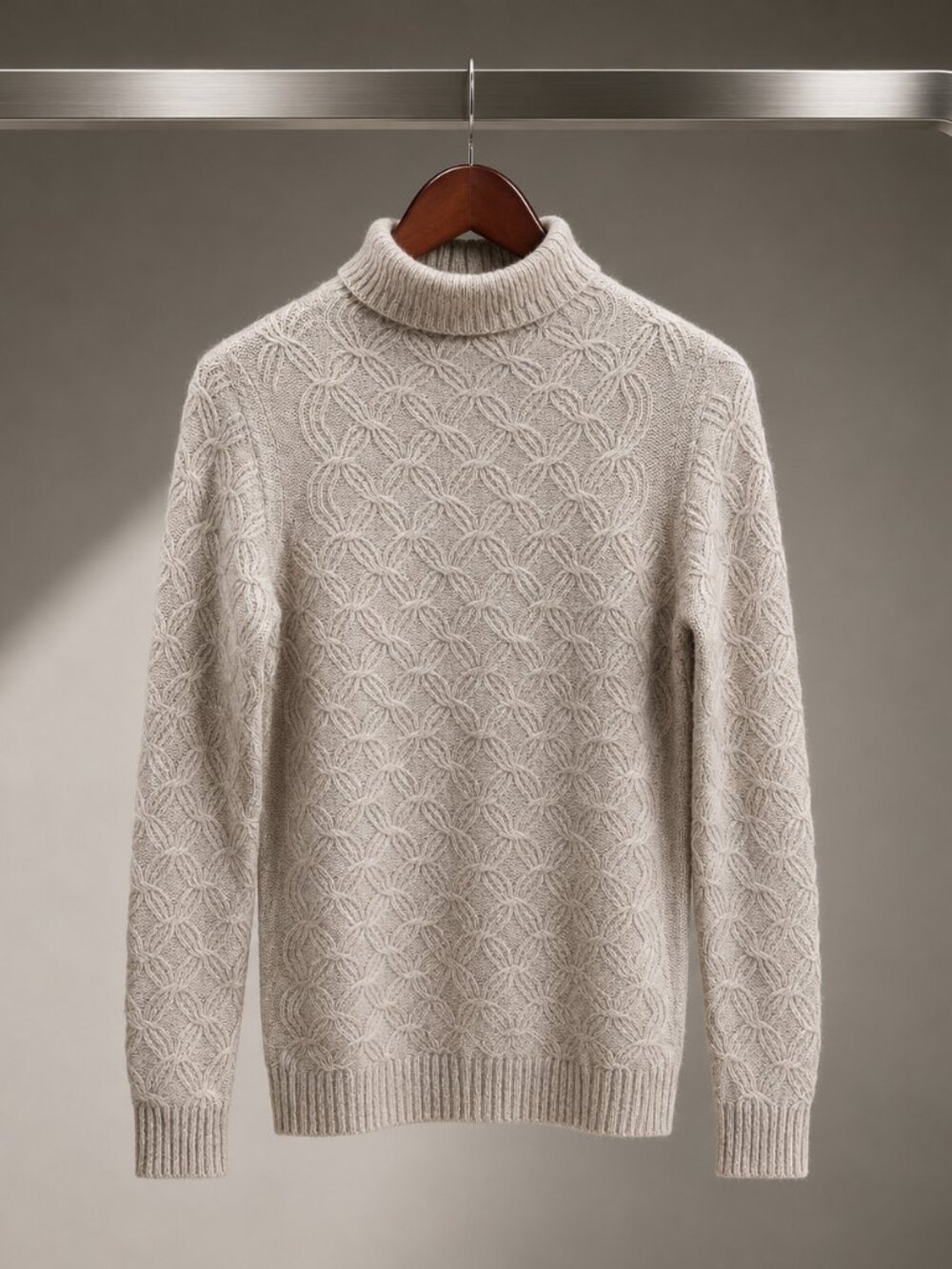 Kinross 100% Cashmere Cable Turtleneck Sweater Oatmeal Heather XS